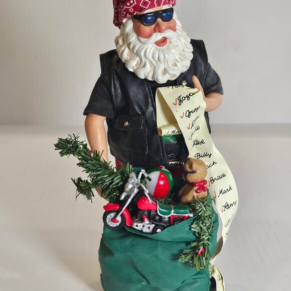 Clothtique Biker Santa 9" Tall With Nice List And Bag of Toys Christmas Decor - Picture 8 of 10